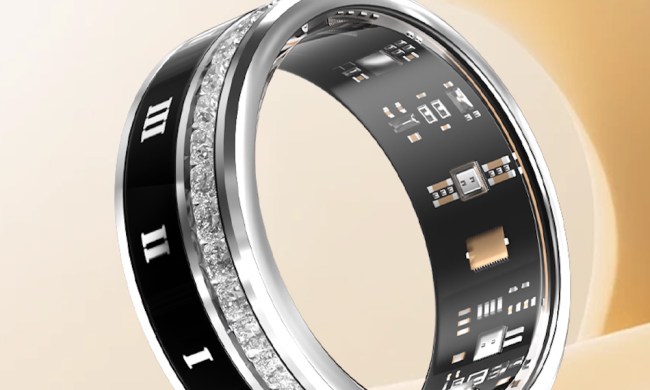 A promotional image of the Rollme R5 Gemstones smart ring.